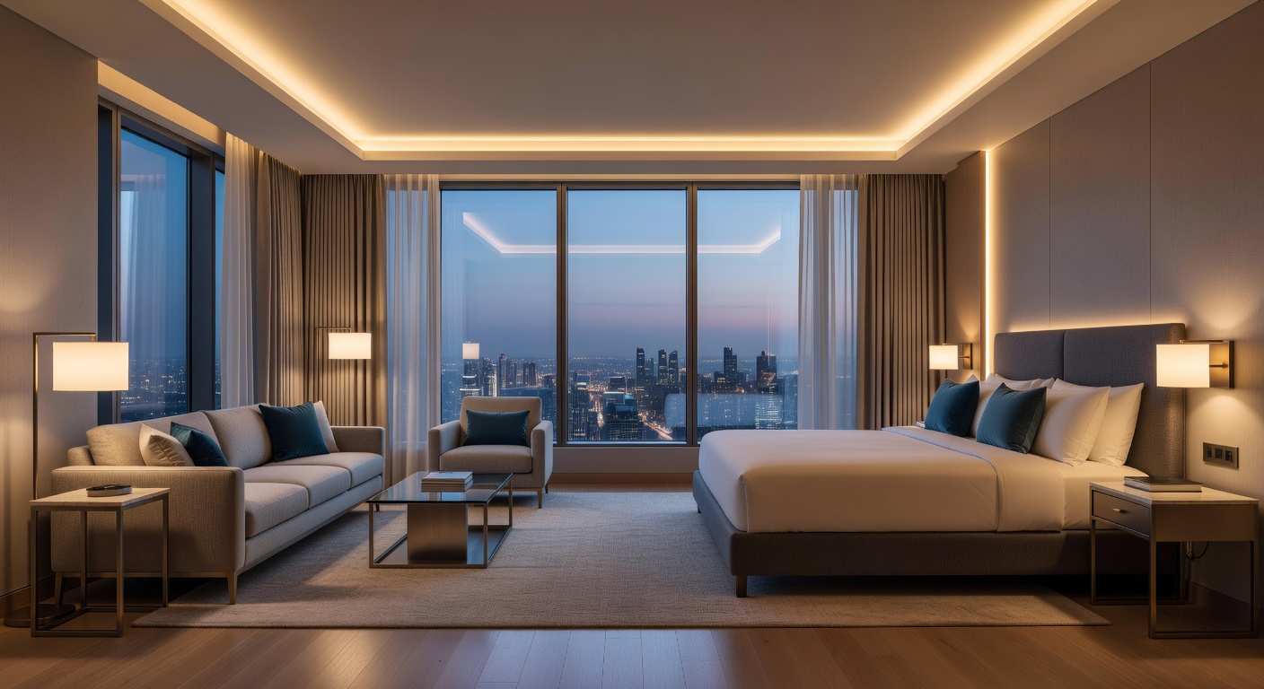 Premium Deluxe Hotel Room with modern lighting